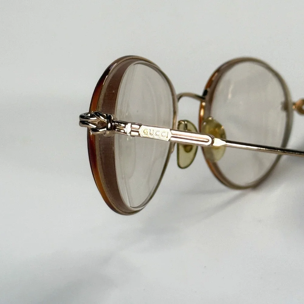 VTG‎ Gucci Knot Round Eyeglasses Frame Only 51-19-132 Metal Gold Womens Full Rim